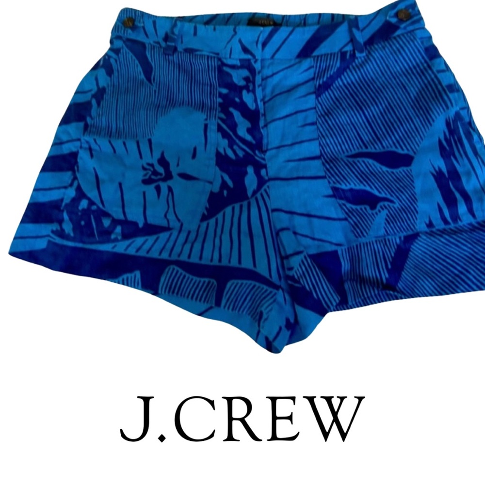 J. Crew Blue Linen Shorts with a Tropical Palm Print and a Tailored Fit, Size 6